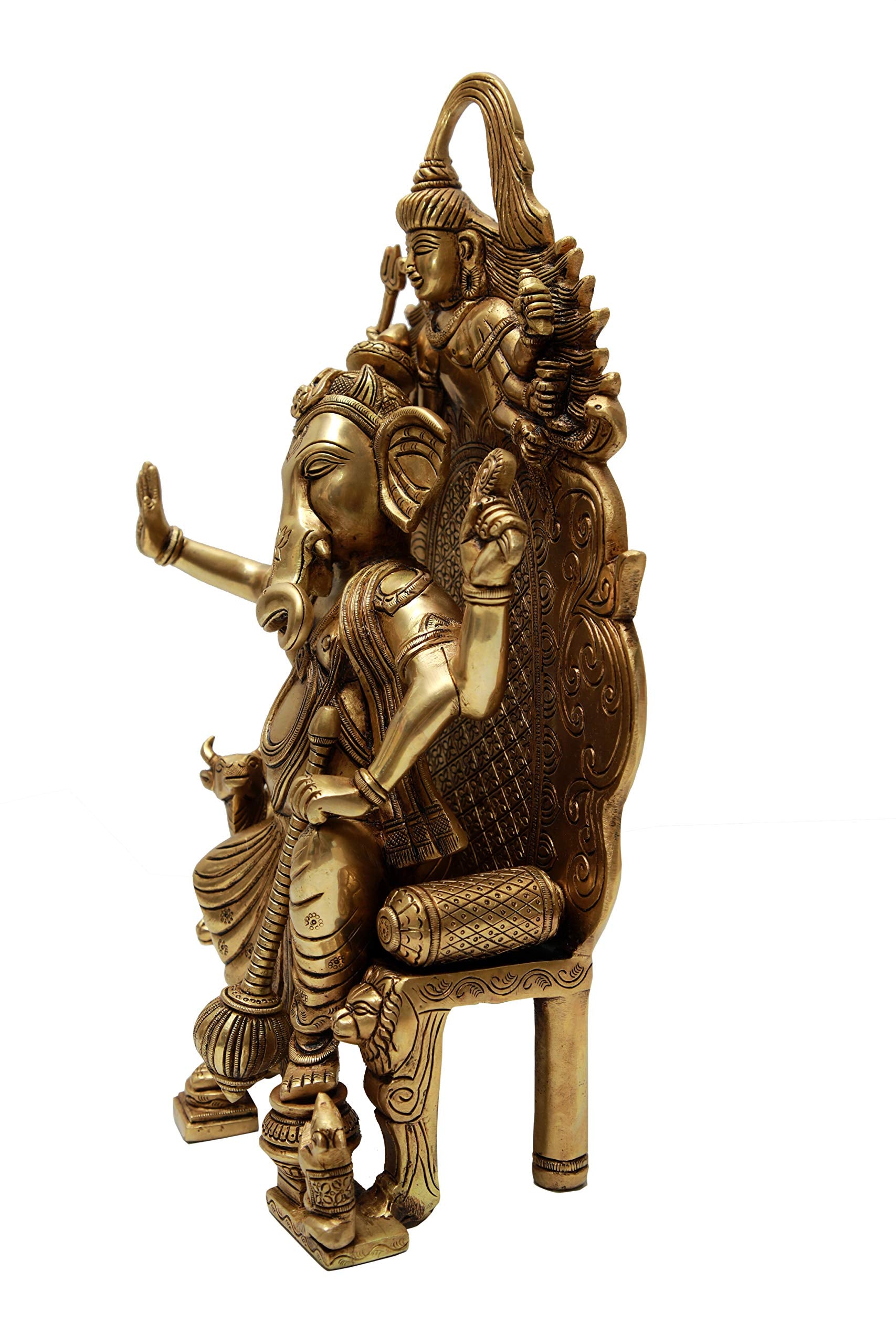 Kalarambh Brass Ganesha/Ganesh/Ganpati Idol Murti Statue For Home Pooja Puja Mandir Decor Collectible Handicraft Art, Yellow, 9.